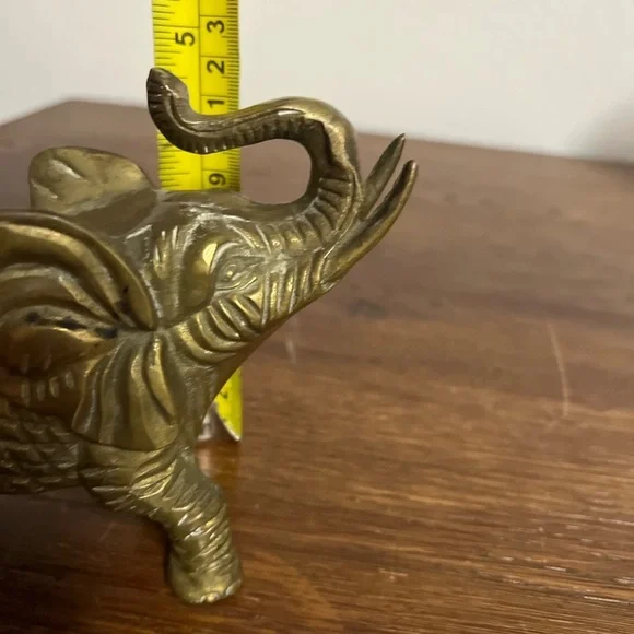 Vintage Solid Brass Elephant Figurine 5” Trunk Up Lucky Home Décor - Picture 5 of 5
